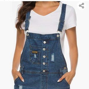 Distressed Demin Overall Shorts